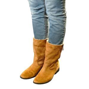 MAURICE'S REGINA FOX FUR ROLL DOWN ANKLE ZIP BOOTS SIZE 10M
